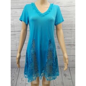 Lady Noiz intimates Sexy Babydoll Negligee Nightgown Lace Blue short Sleeve S
